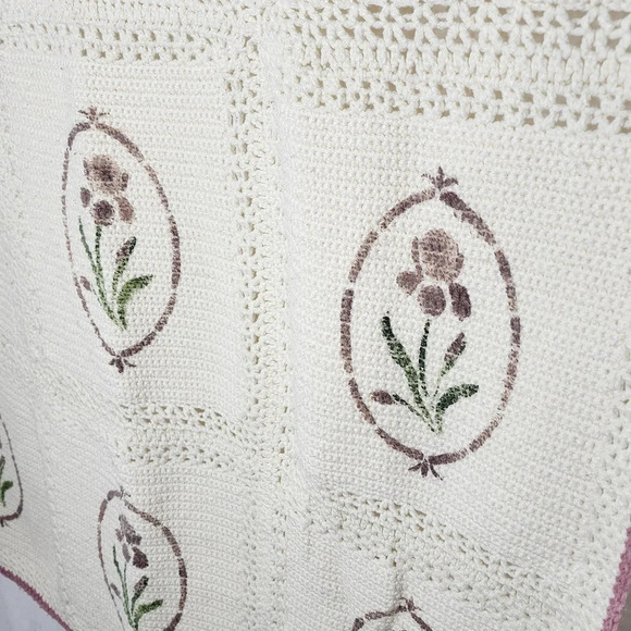 Vintage Handmade Floral Rose Crocheted Motif Granny Square Afghan Blanket 60x40 - Picture 7 of 13